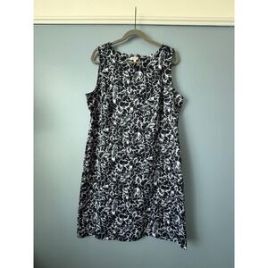 Talbots Women's Scallop Edge Knee Length Sleeveless Black & White Floral Size L‎